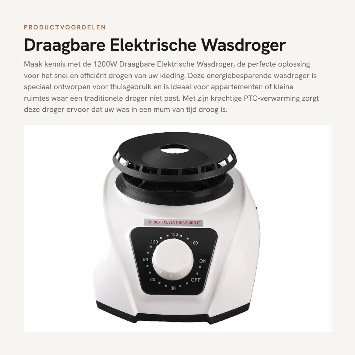 Dailygoods - Draagbare Elektrische Wasdroger - Energiebesparend - Compact formaat - Thuisgebruik - Krachtige 1200W - Ideaal voor kleine ruimtes