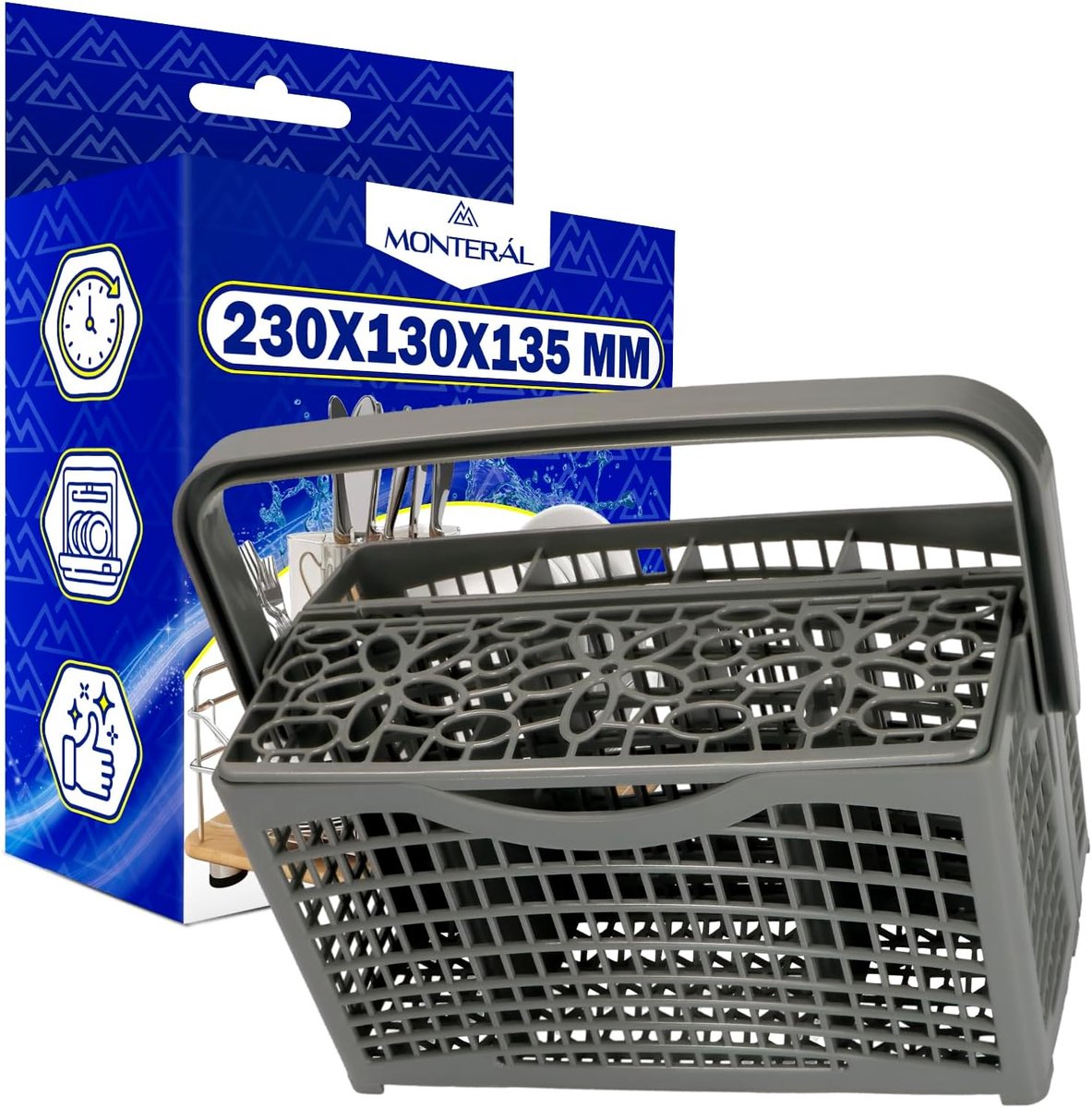 Bestekmand Vaatwasser - Bestekbak Vaatwasmachine - Vaat Schoonmaken - Universeel Model - 230 x 135 x 130 mm - Grijs