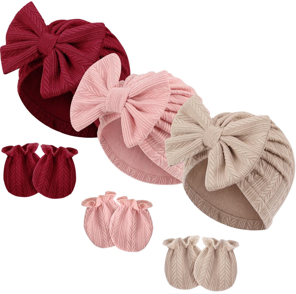 Dailygoods- Babyset Schattige Tulbanden en Wanten - Baby Hoed - Baby Handschoenen - Katoen - Ademend - Geschikt voor Pasgeborenen - Babyhoed