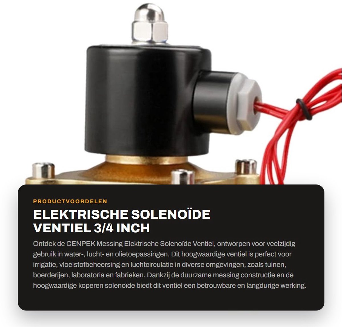 Dailygoods - Elektrische Solenoïde Ventiel - 3/4 inch - Normaal Gesloten - Voor Water en Lucht - Duurzaam en Betrouwbaar - Geschikt voor Diverse Toepa...