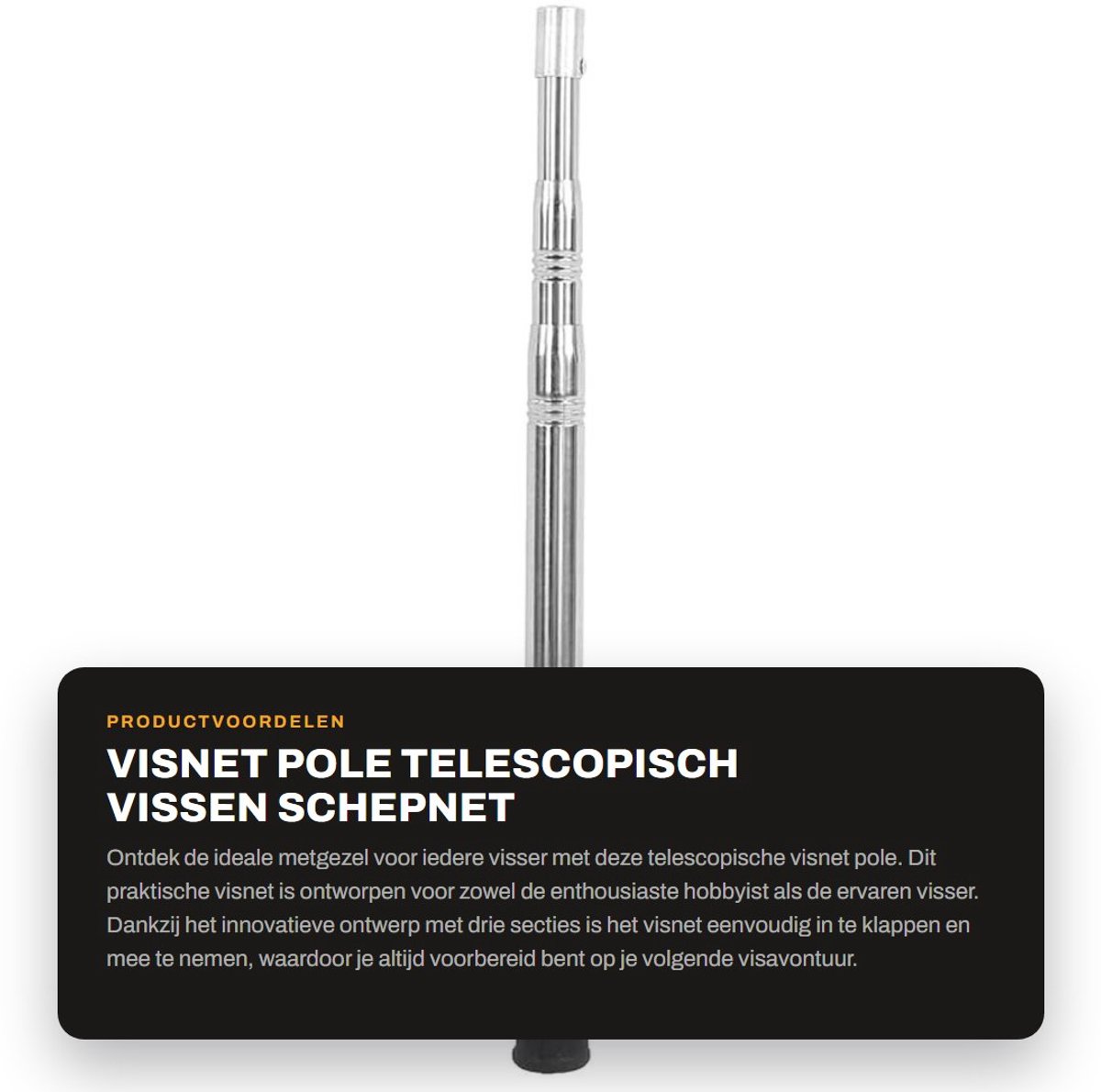 Dailygoods- Visnet Telescopisch - Draagbaar Schepnet - 3 Secties - Roestvrij Staal Handvat - Intrekbaar - Hoogwaardige Kwaliteit