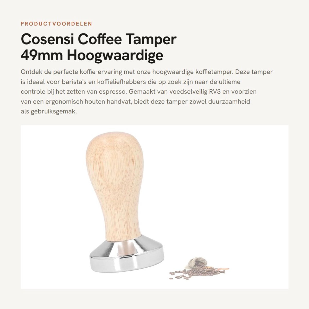 Dailygoods- Koffietamper - Roestvrij Staal - Houten Handvat - Verstelbaar - Afneembaar - 51 mm - Comfortabel Gebruik - Koffiepers
