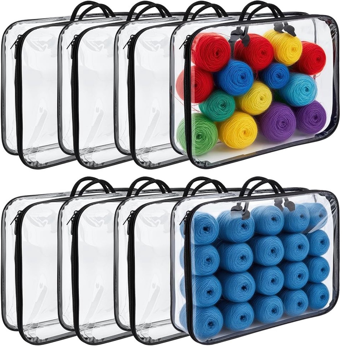 Dailygoods- Garenopbergzakken 8 stuks - Doorzichtige Opbergtassen - Opvouwbare Verhuiszakken - Ritsen - Handvat - Kunststof - Opbergzakken