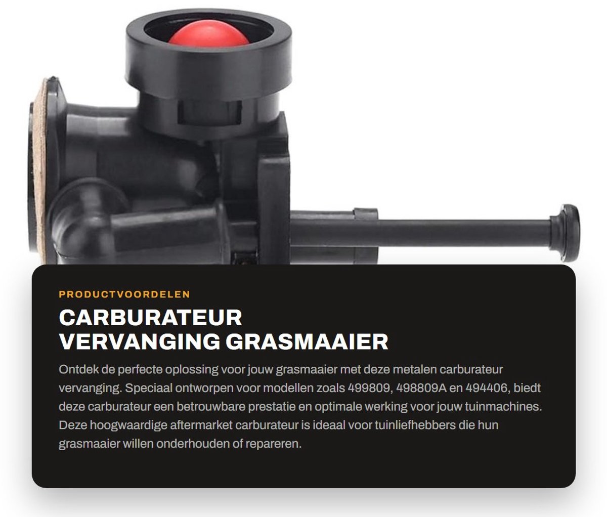 Dailygoods- Carburateur Vervanging - Metalen Carburateur - 11x8.3x7cm - Geschikt voor 499809/498809A/494406 - Inclusief Hardware - Schokbestendig - Grasmaaieronderdeel