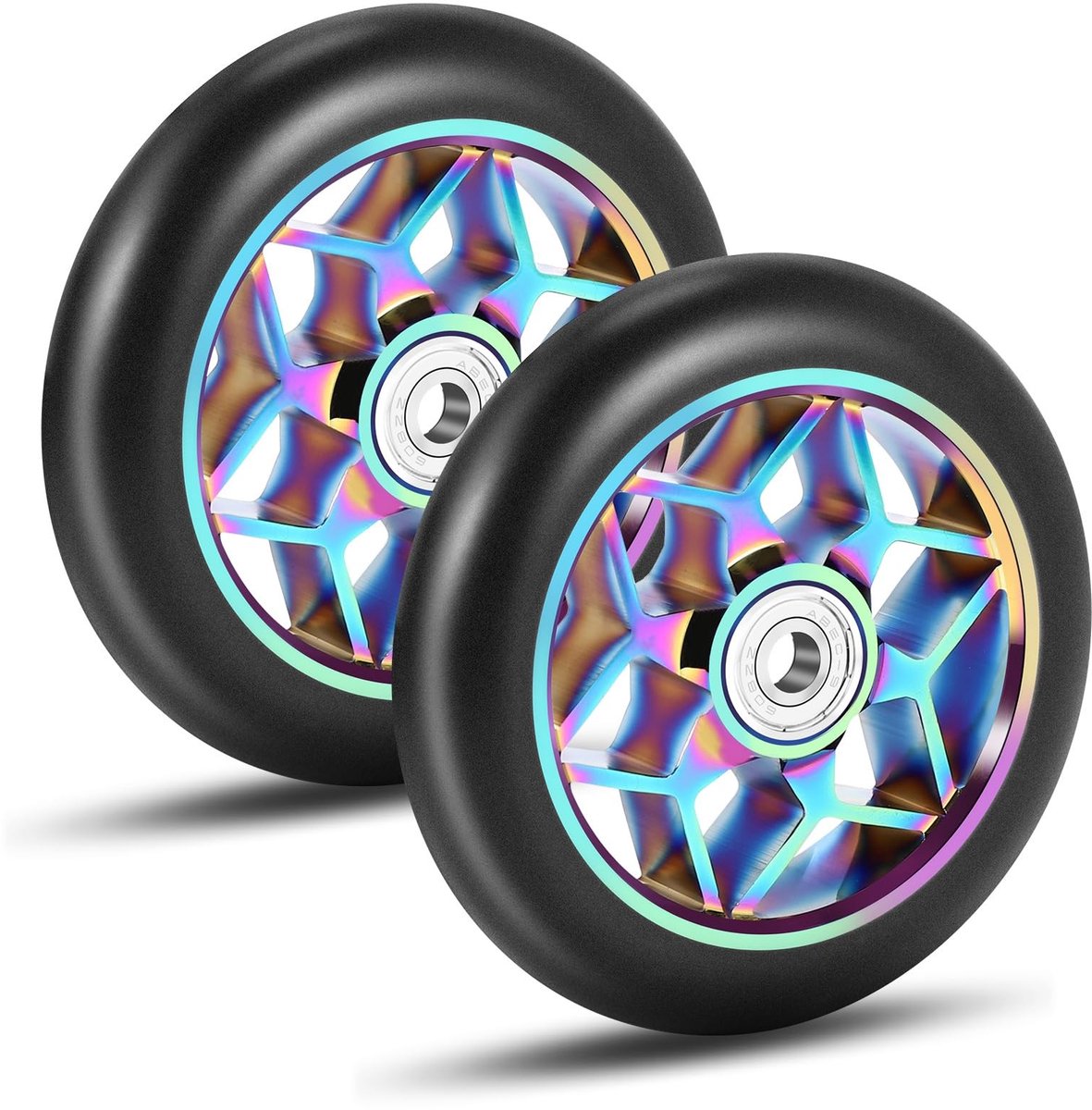 Dailygoods- Stuntscooter Wielen 110mm - Reservewielen - Roller Accessoires - PU Dikke Stuntwielen - Aluminium - 2 Stuks met Lagere - Scooterwielen