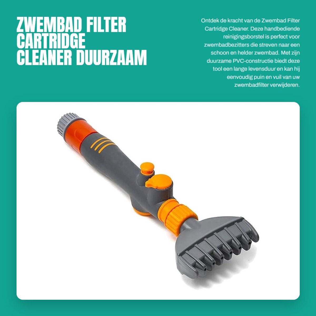 Dailygoods- Filterborstel Duurzaam - Handbediende Reinigingsborstel - Compatibel met Zwembadfilters - PVC - 6 Uitlaatgaten - Stroomregelaar - Zwembadreiniger