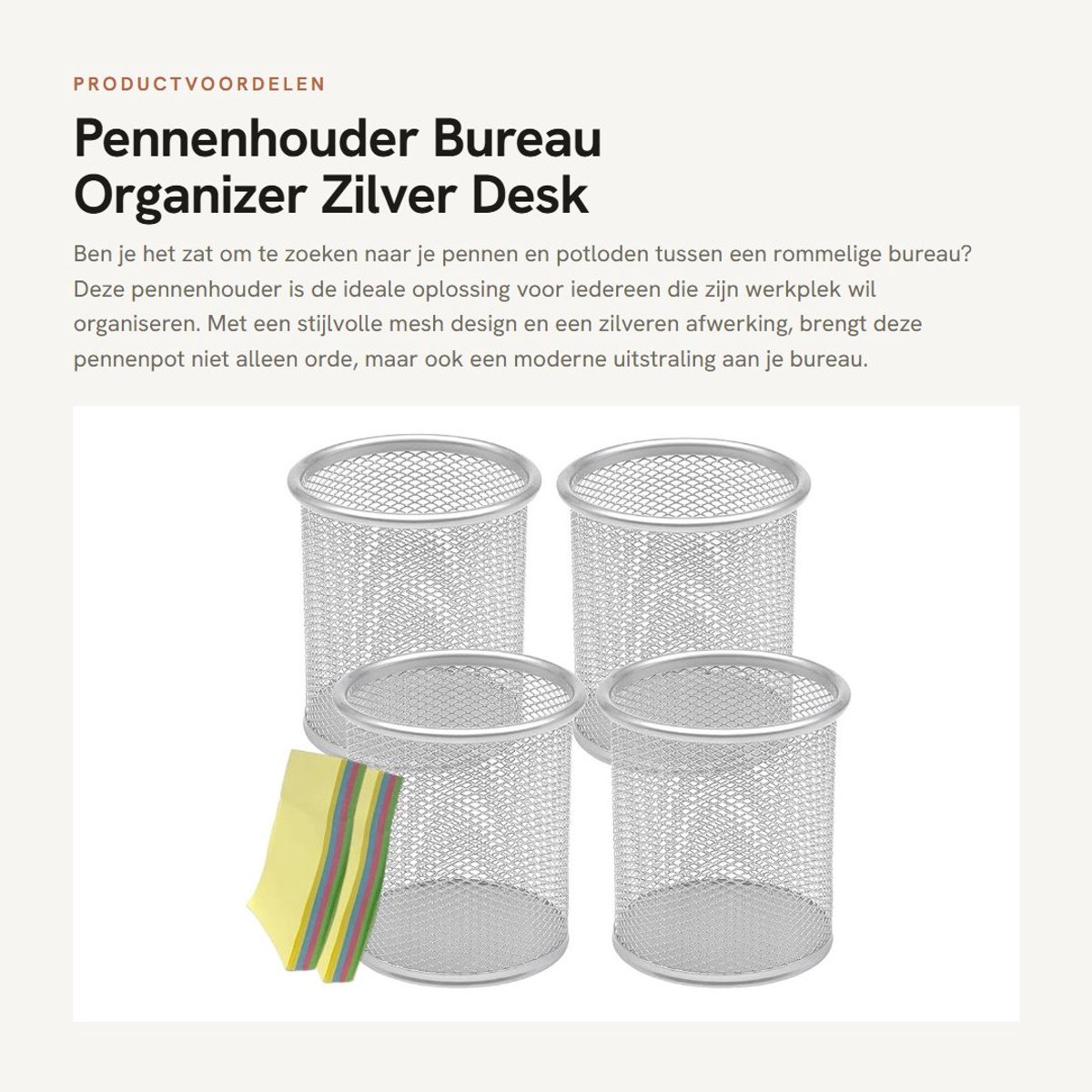 Dailygoods- Pennenhouder Grote Capaciteit - Bureau Organizer - Mesh - Desk Organizer - Pennenbakje - Metalen Raster - Netjes en Georganiseerd - Bureauorganizer