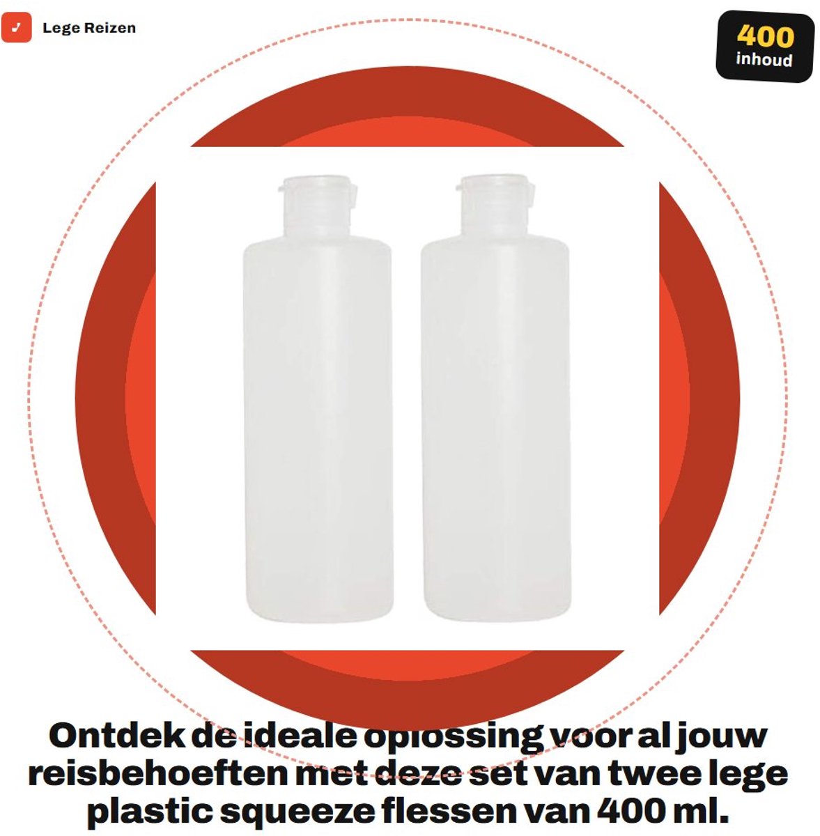 Dailygoods- Squeeze Flessen 2 Stuks 400 ml - Draagbare Containers - Plastic Flessen - Flip Cap - Reizen Toiletartikelen - Cosmetische Lotion