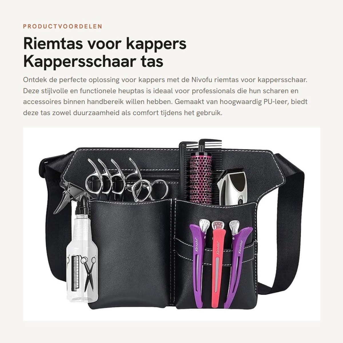 Dailygoods- Riemtas voor kappers - Draagbaar - Kunstleer - Verstelbare riem - Zwart - 25 x 19,5 cm - Duurzaam en comfortabel - Schaarhouder