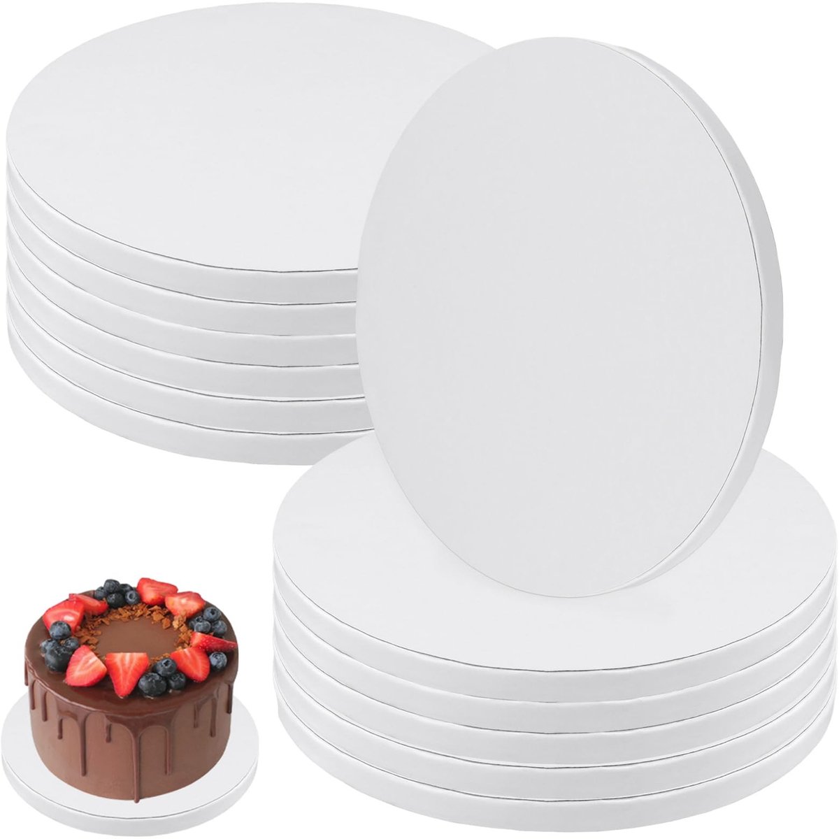 Dailygoods- Taartborden 12 Stuks - 20,3 cm Diameter - 12 mm Dikte - Gecorrigeerd Karton - Lichtgewicht - Geschikt voor Taarten - Taartplanken