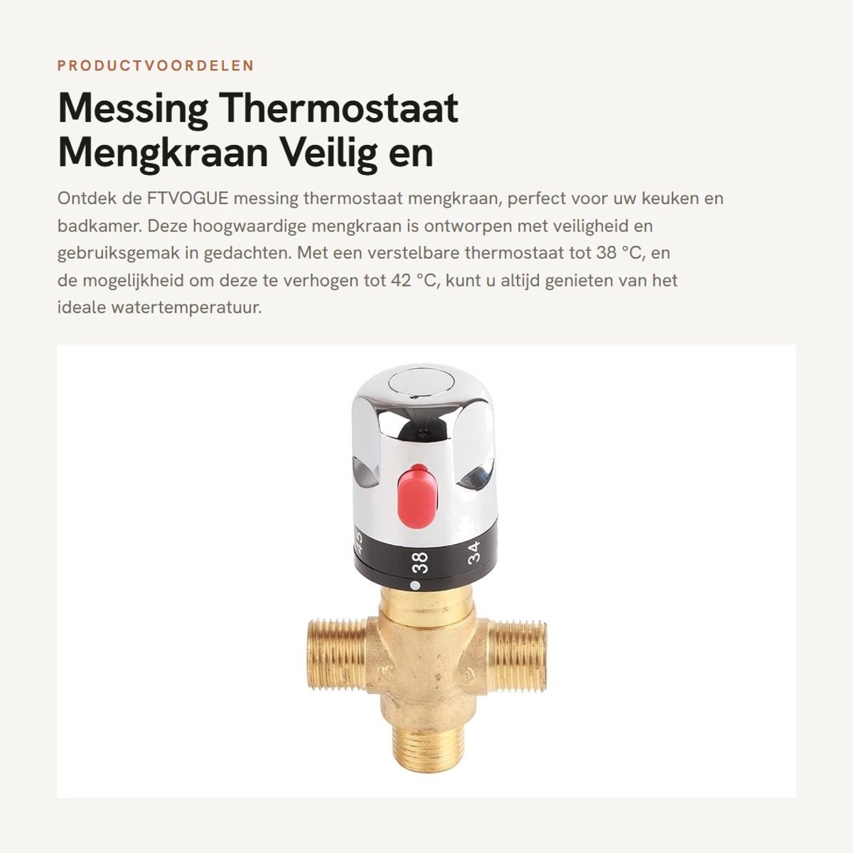 Dailygoods - Messing Thermostaat Mengkraan - Veilig en Eenvoudig te Installeren - Geschikt voor Keuken en Badkamer - Hoogwaardige Kwaliteit - Duurzaam...