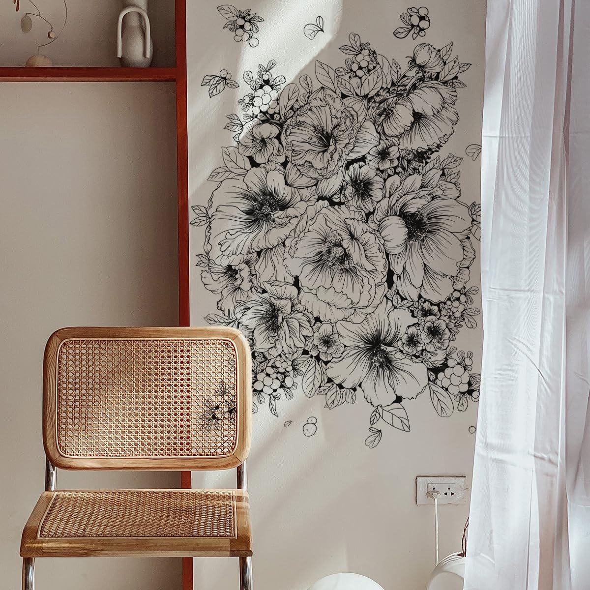 Dailygoods- Muursticker Grote Zwart-Witte Bloem - Wanddecoratie Slaapkamer - Wanddecoratie Woonkamer - Muurstickers Volwassen - Zelfklevend - Verwijderbaar