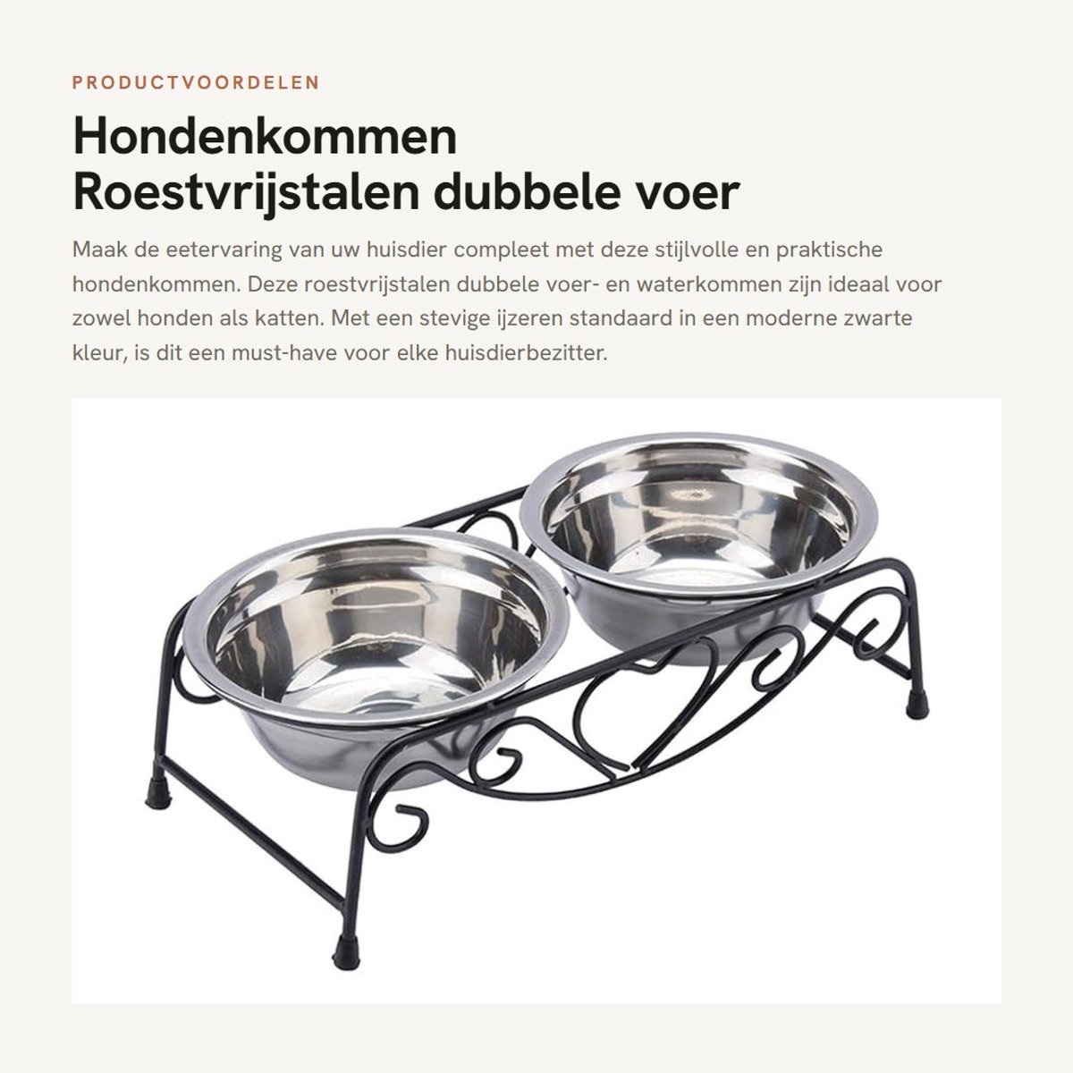 Dailygoods- Hondenkommen Roestvrij staal - Dubbele Voederschotels - Plankstandaard - 26x14x8.5cm - Diameter 13cm - Antislip Beugel - Voerbakken