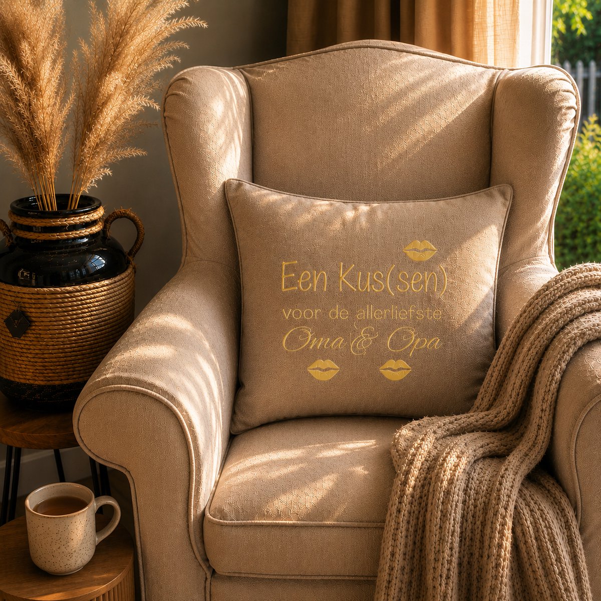Sierkussen Kussen met tekst bedrukt cadeau | een kussen voor de allerliefste opa en oma | zad beige met goud 50x50 cm met vulling | verjaardag vrouw mama feestdagen sinterklaas kerstmis hoera je wordt zwangerschapsaankondiging liefste aanstaande
