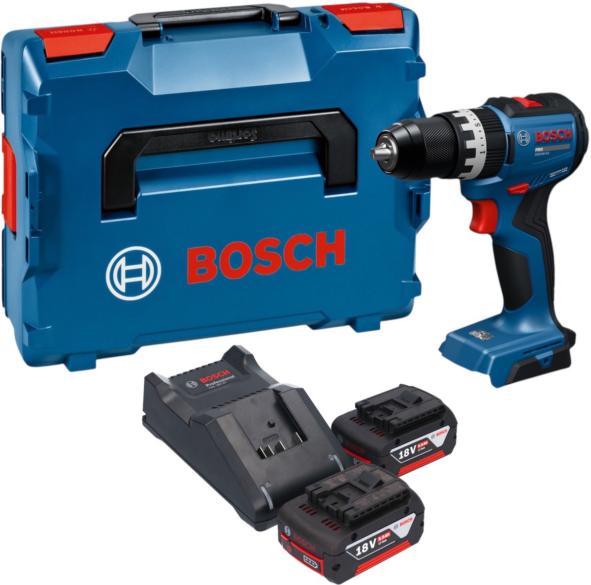 Bosch GSB 18V-52 Professional accu-slagboormachine 18 V 70 Nm borstelloos + 2x accu 5,0 Ah + oplader + L-Boxx