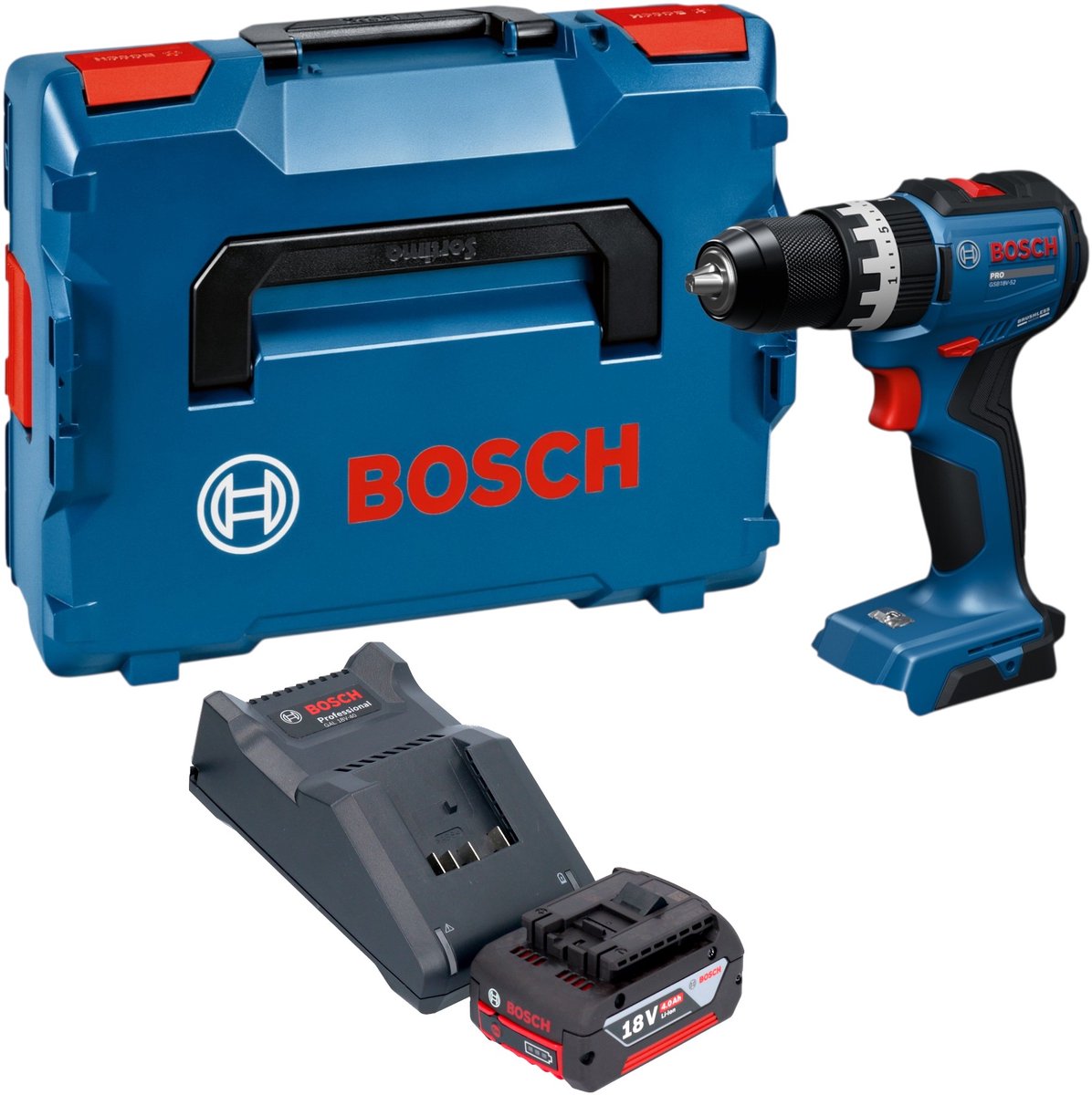 Bosch GSB 18V-52 Professional accu-slagboormachine 18 V 70 Nm borstelloos + 1x accu 4,0 Ah + oplader + L-Boxx