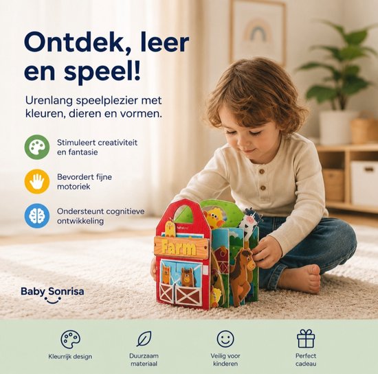 Busy Board - Voelboek - Montessori - Speelgoed - Educatief Speelboek Voor Peuters 1–3 Jaar – Interactief Leerboek Met Kleuren - Dieren & Vormen - Speelgoed Jongen 2 - Speelgoed Meisjes 2 — afbeelding 5