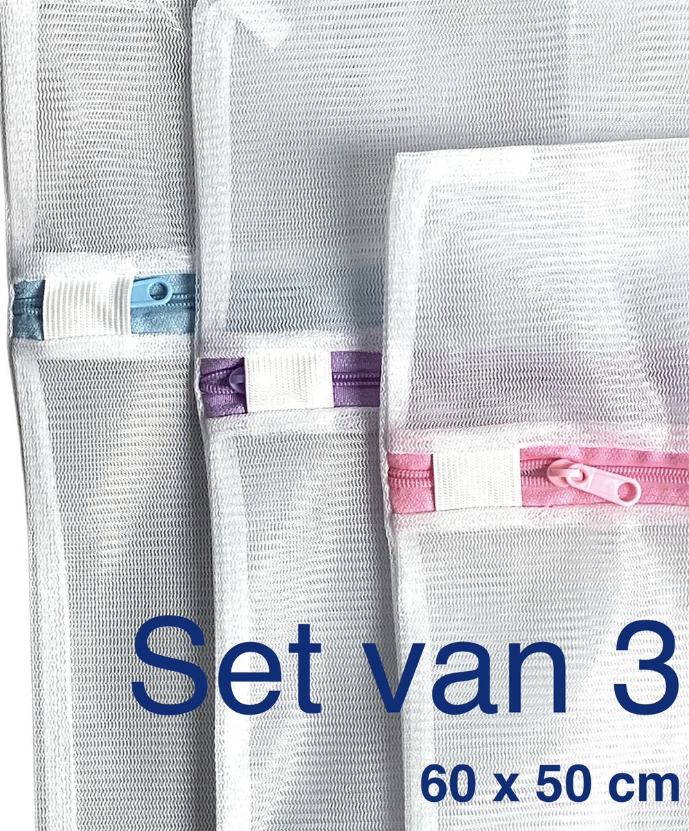 Waszak - Wasnetten groot met rits 3 stuks - microvezeldoek 1 stuk - Wit - Roze - Blauw - Paars - 60 x 50 cm - Incl. verzenden - Ritssluiting - Wasnetjes - Washing Bag - Waszakken - Wasnetje bh lingerie - Transparant - 100% polyester - Wassen