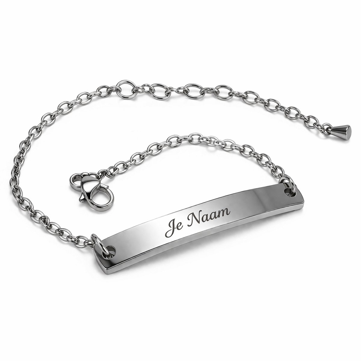 Armband met graveer, Armband met naam, Gepersonaliseerde armband met naamgravure - minimalistisch zilverkleurig ontwerp, Armband met naamplaatje ,graveerarmband