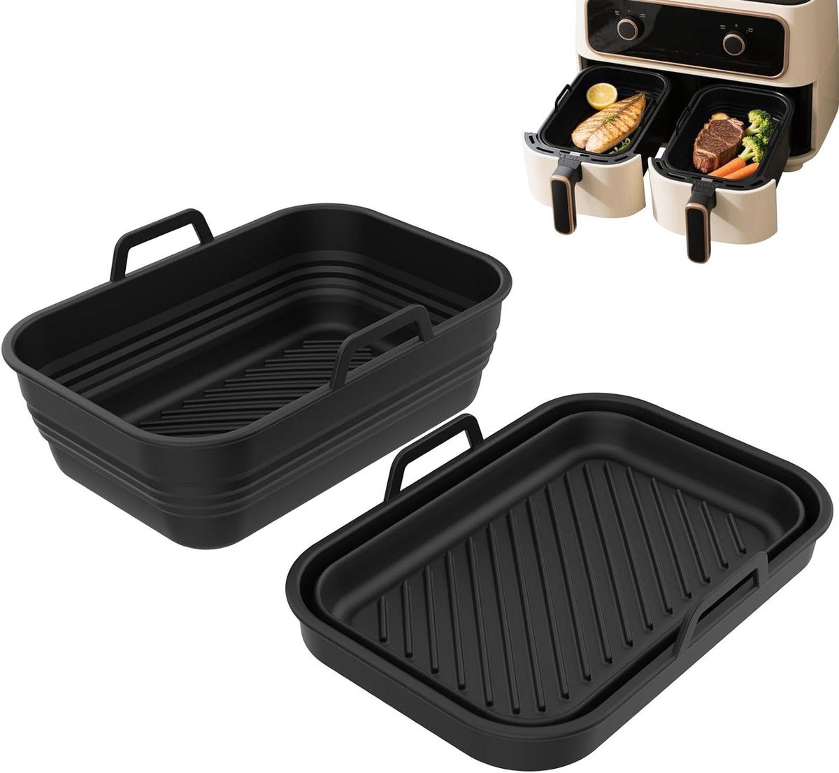 Airfryer Accessoires - Siliconen Vorm - Bakken in Airfryer - Opvouwbaar Ontwerp - 2 stuks - Zwart