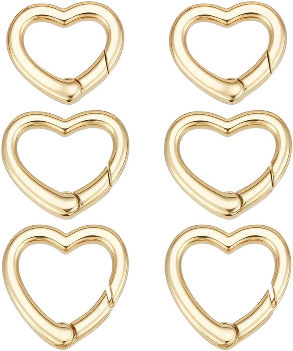 6 Stuks Ringhouders in 3 Maten, 18 K Goudverguld Hart en Veer, Sieraden Connectoren van Messing voor Sieradenmaken en Handwerken