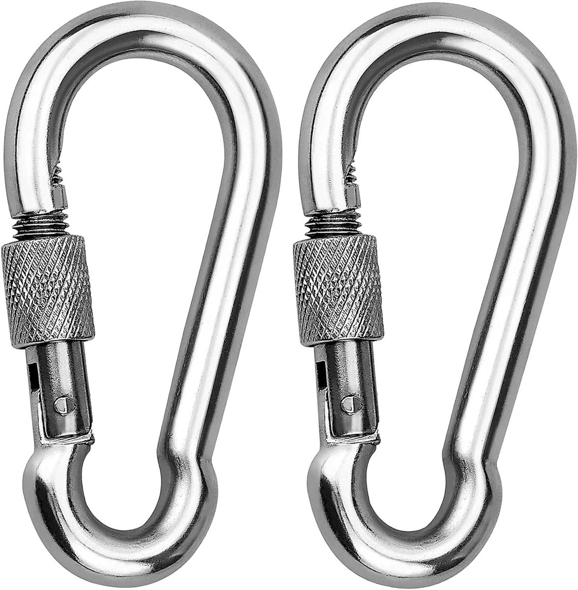 Karabijnhaak met schroefslot - Sluitclip Haak - Veilig bevestigen van spullen - Verzinkt staal corrosiebestendig - 6x60mm 2 stuks - Zilverkleurig