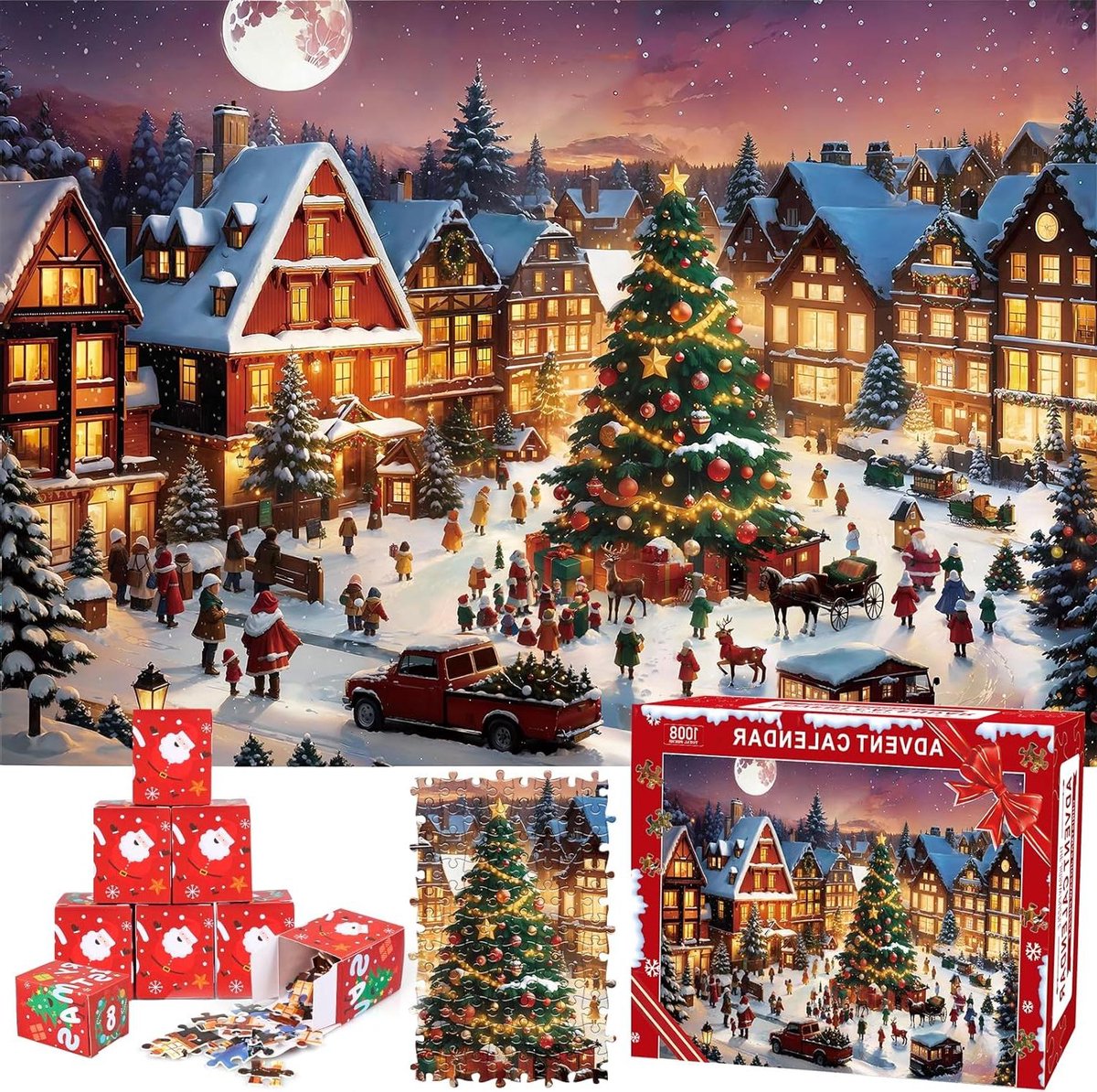 Puzzel Adventskalender - Kerst Kalender - Dagelijkse Puzzelpret - 24 Losse Puzzels - 1008 Stukjes - Advent Kalender 2025