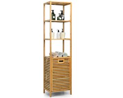 Wasmand Kast - Badkamerkast - Opbergmeubel - Wassorteerder - Kast met Wasmand - Zwart + Natuurlijke kleur