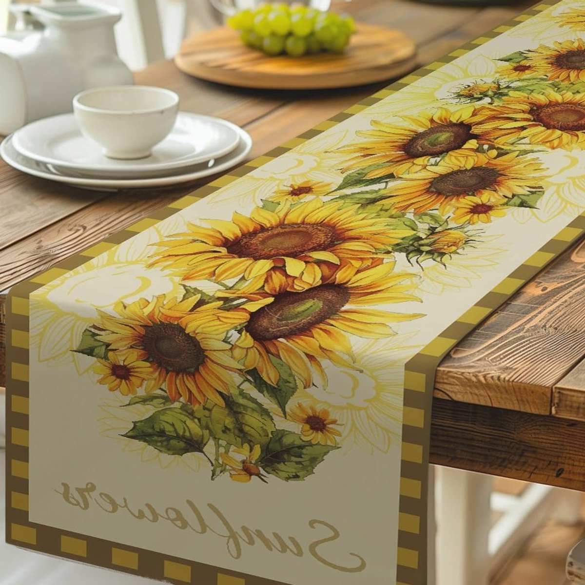 Zonnebloemen Tafelkleed van Polyester, Rechthoekige Tafelrunner voor Zomer Decoratie en Feestjes, 33x183cm, Ideaal voor Thuis en Eetkamer