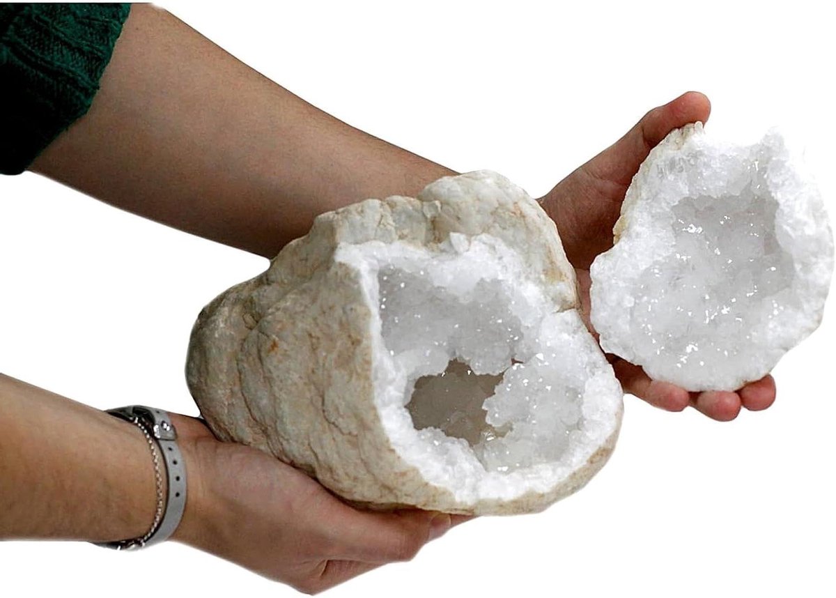 Ruwe Steen - Helende Steen - Meditatie en Reiki - Natuurlijke Geode - 18-22 cm - Wit