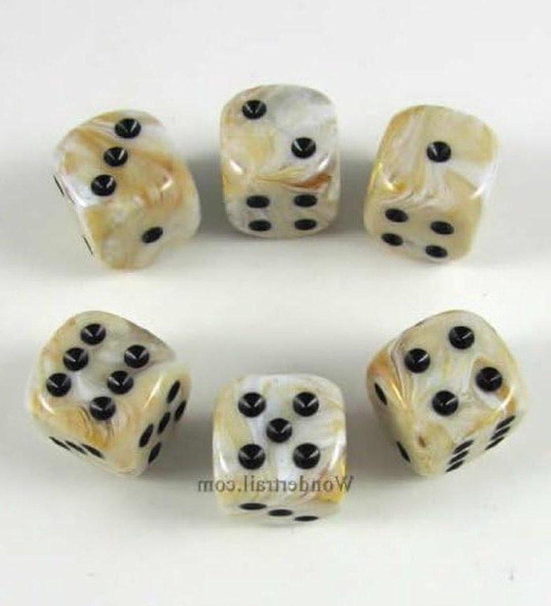 Dobbelstenen Set - Ivoor Gemarmerd - Spel Spelen - Zwarte Pips - 16mm - Ivoor
