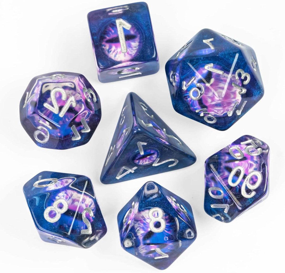 Veelvlakse Dobbelstenen - RPG Dobbelstenen - Gezelschapsspellen Spelen - Oogbal in Sterrenhemel - 7 stuks - Paars