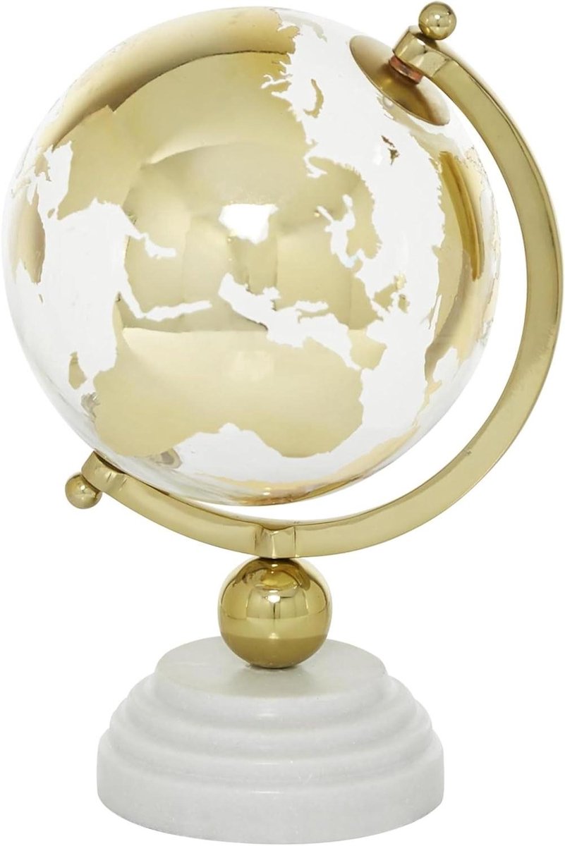 Decoratieve Wereldbol - Glazen Bol Decoratie - Woonkamer Aankleden - Metalen Continenten Abstract - 20 x 33 cm - Goud