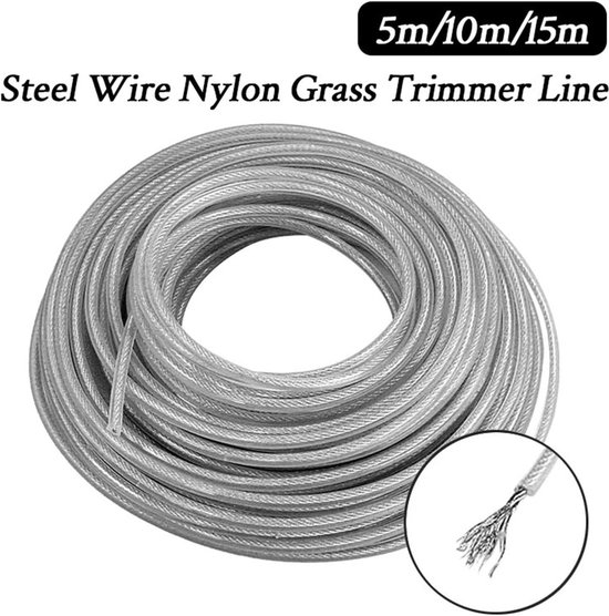 Grastrimmer Draad - Trimmer Touw Bosmaaier - Onkruid Maaien - Nylon Staalkabel - 5m x 2mm - Grijs — afbeelding 4