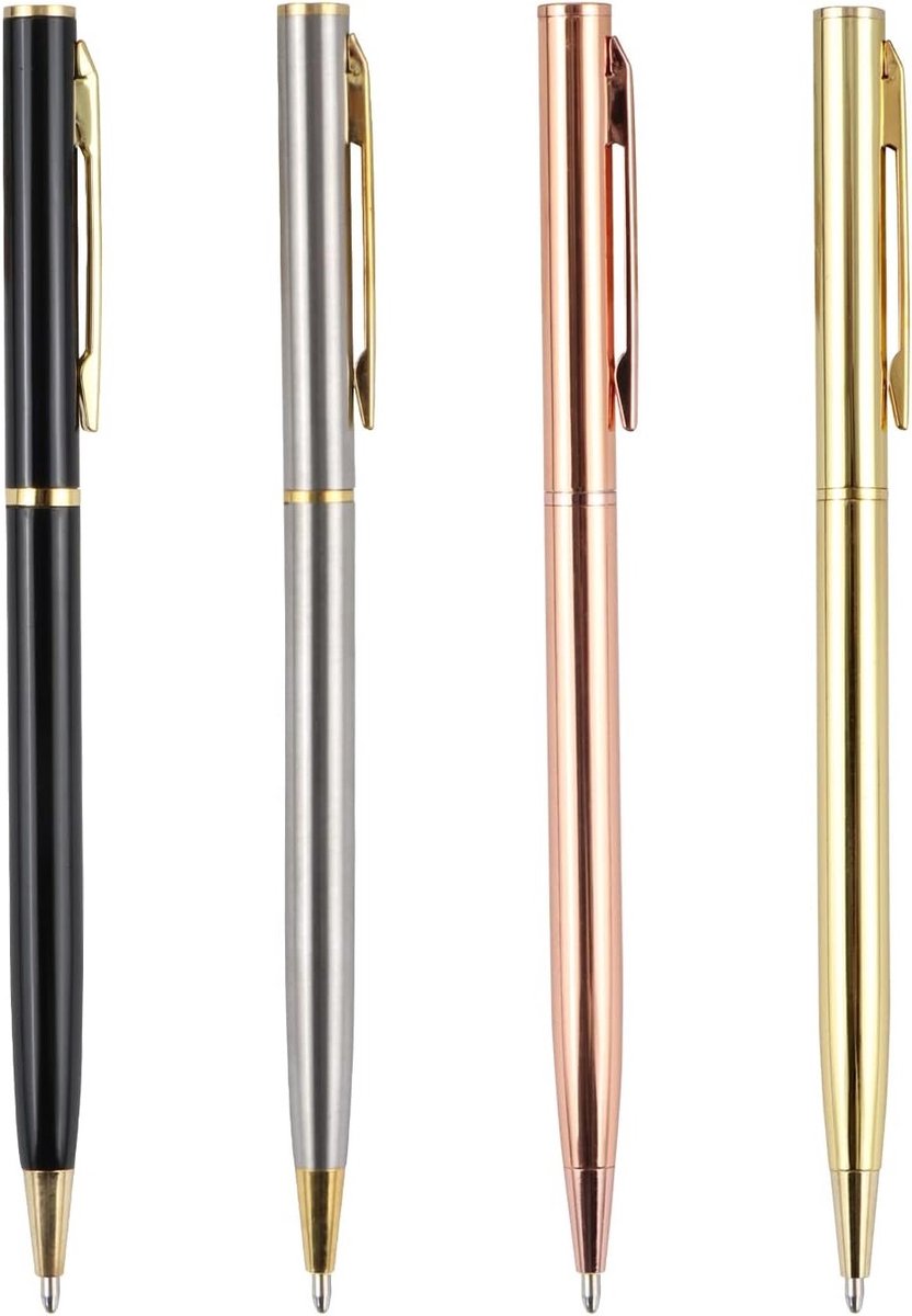 Set van 4 Luxe Balpennen met Dubbele Punt, Perfect voor Kantoor en Cadeaus, Zwart Inkt, Stijlvol Ontwerp en Hoogwaardige Materialen