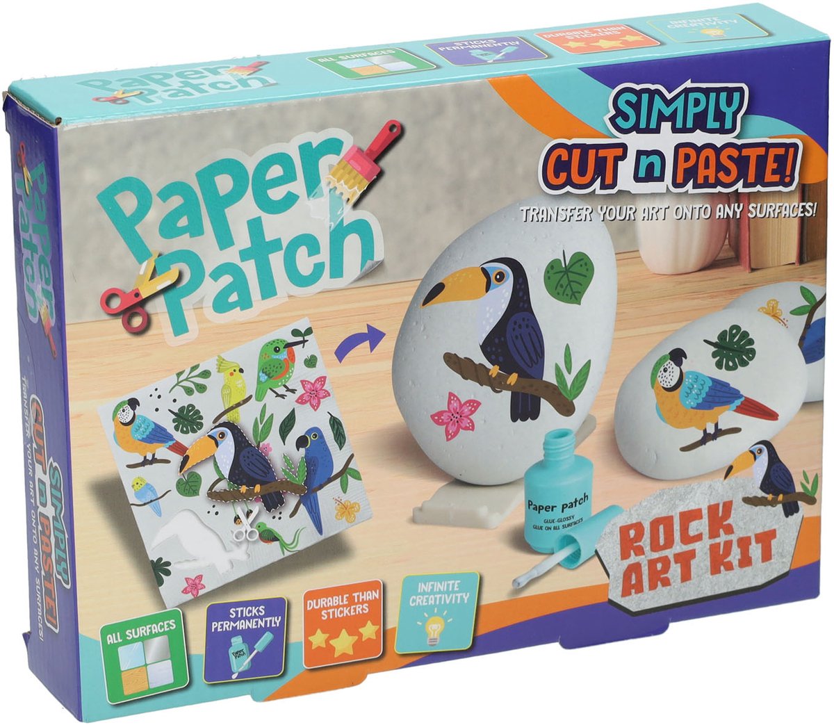 Paulinda knutselset stenen versieren met papier en lijm voor kinderen.