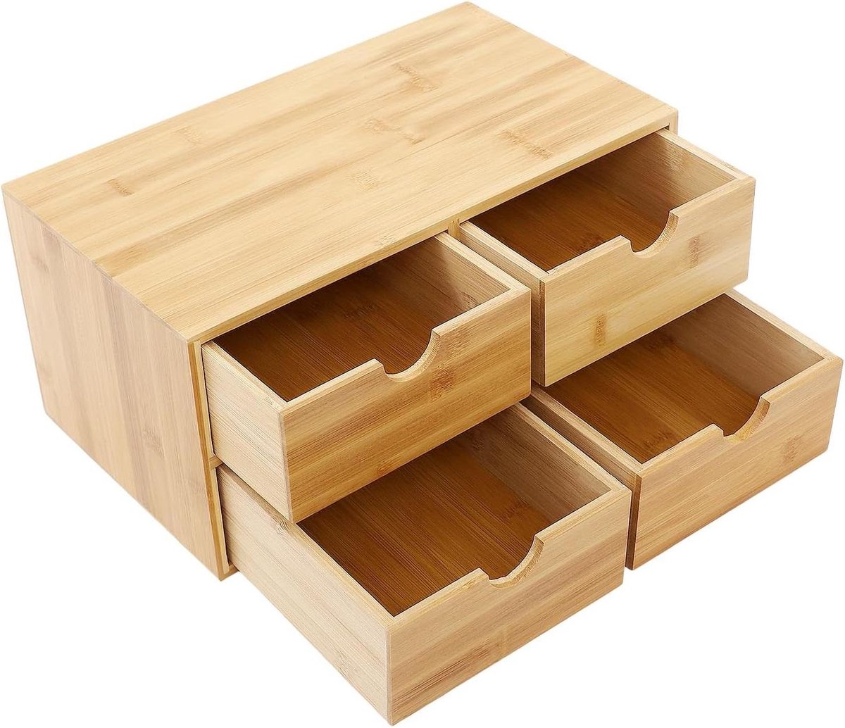 Bureau Organizer - Opberger Bureau - Bureau Opruimen - Vier Lades - 34 x 20 x 18 cm - Houtkleur