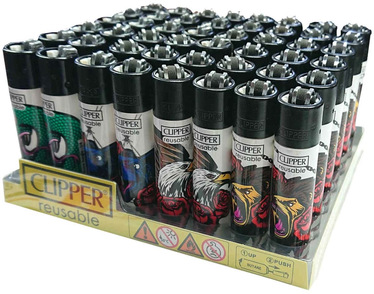 Clipper Classic Large Aanstekers "Hardcore Jungle" Display 48 stuks