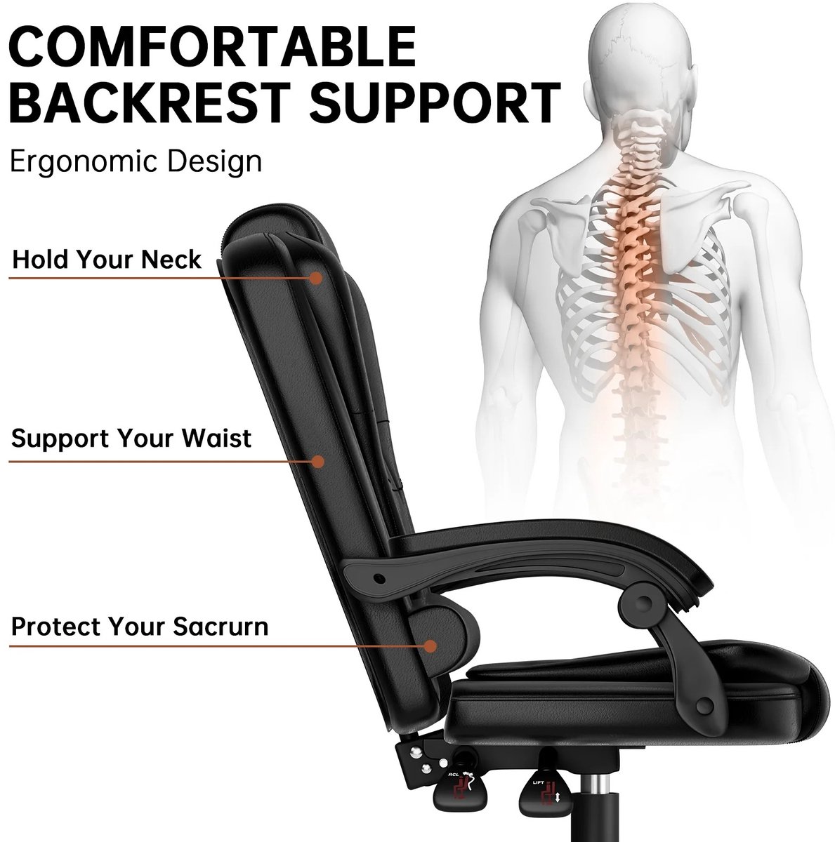 Ergonomische bureaustoel - Gaming stoel - Stoel - Kantoor - Wielen - Grijs thumbnail 2
