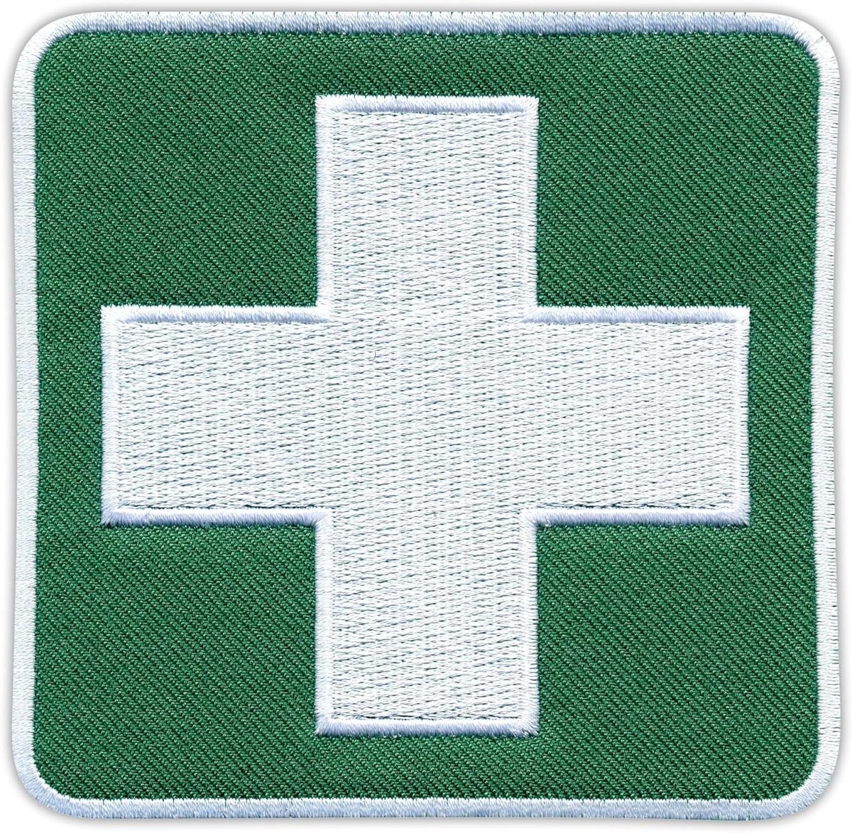 Geborduurd Kruis Patch - Embleem Badge - Kleding Versieren - Haak en Lus Sluiting - 10 cm - Wit Groen