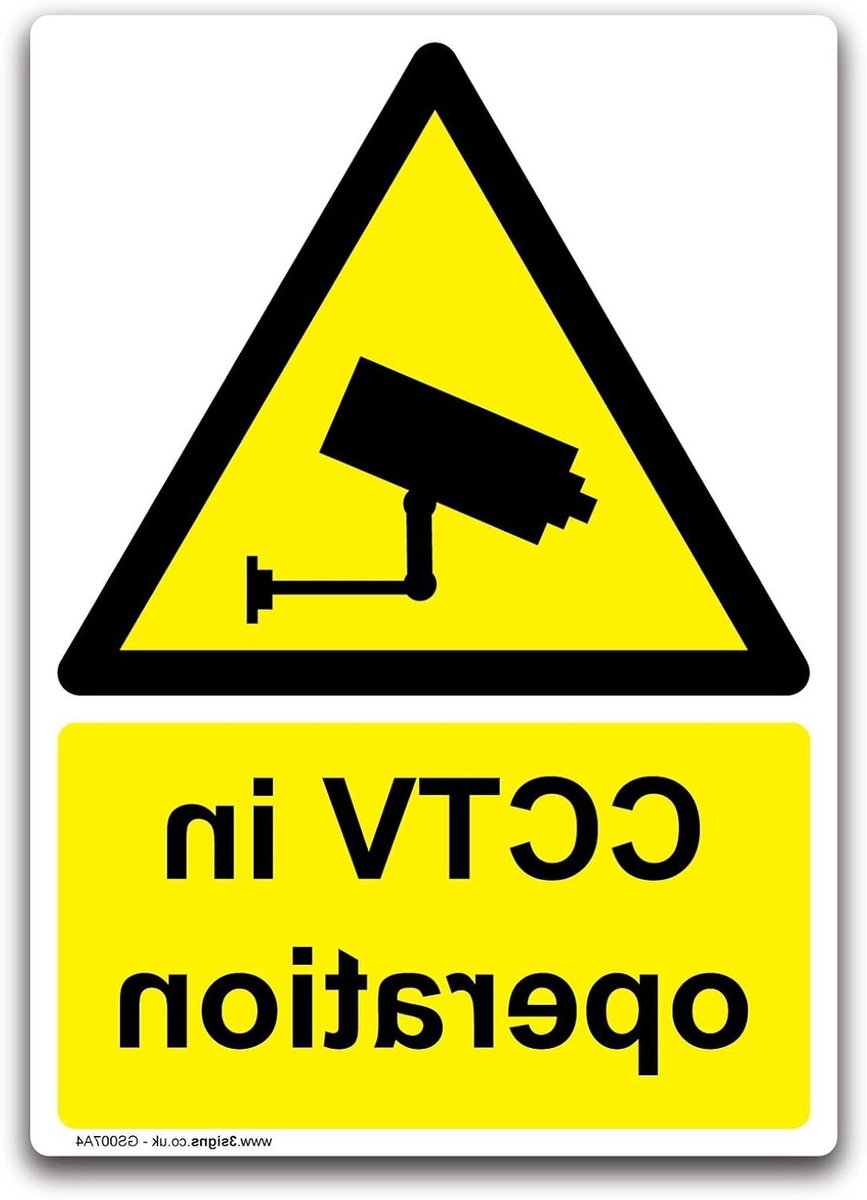 CCTV Veiligheidsbord - Bewakingssticker Camerabewaking - Afschrikken Criminaliteit - BS EN ISO 7010 Norm - A4 210x297mm - Wit