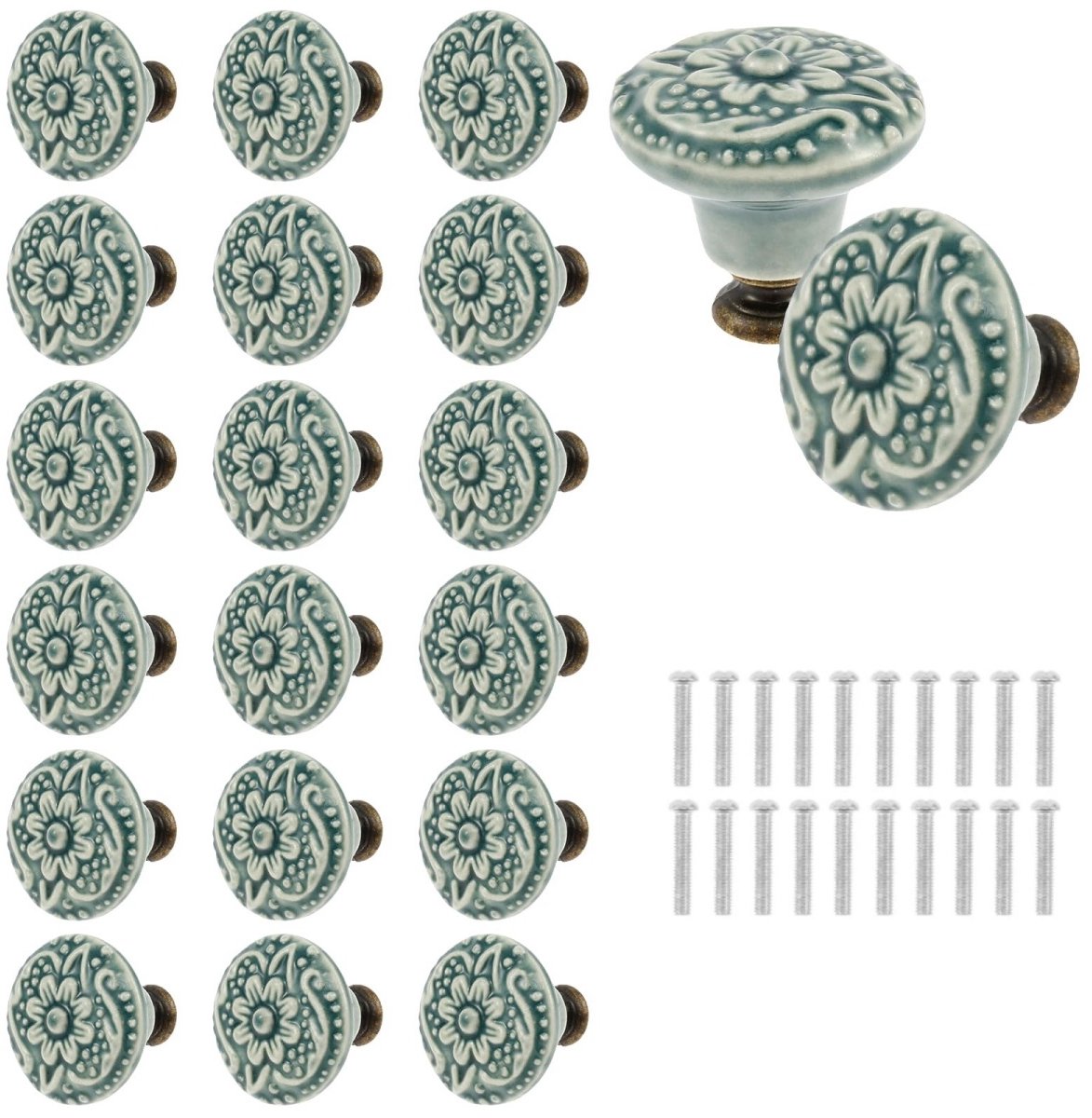 longziming -Porselein Knop - Handbeschilderde Keramiek Greep - Meubelknop - Duurzame Zinklegering Basis - Retro Klassiek Ontwerp - Krasbestendige Glans Afwerking - Eenvoudige DIY Installatie Voor Kastdeuren - 20 Stuks