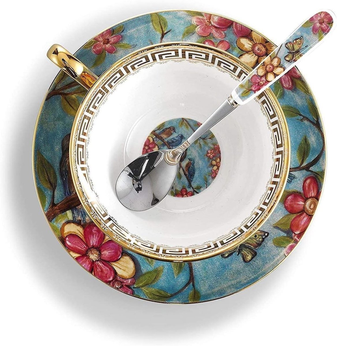 Kop en Schotel Set - Theekop Koffiekop - Ontbijt Thuis - Fine Bone China - 200 ml - Blauw