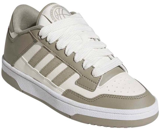Lage adidas sneaker in wit met taupe accenten, drie strepen en veters.