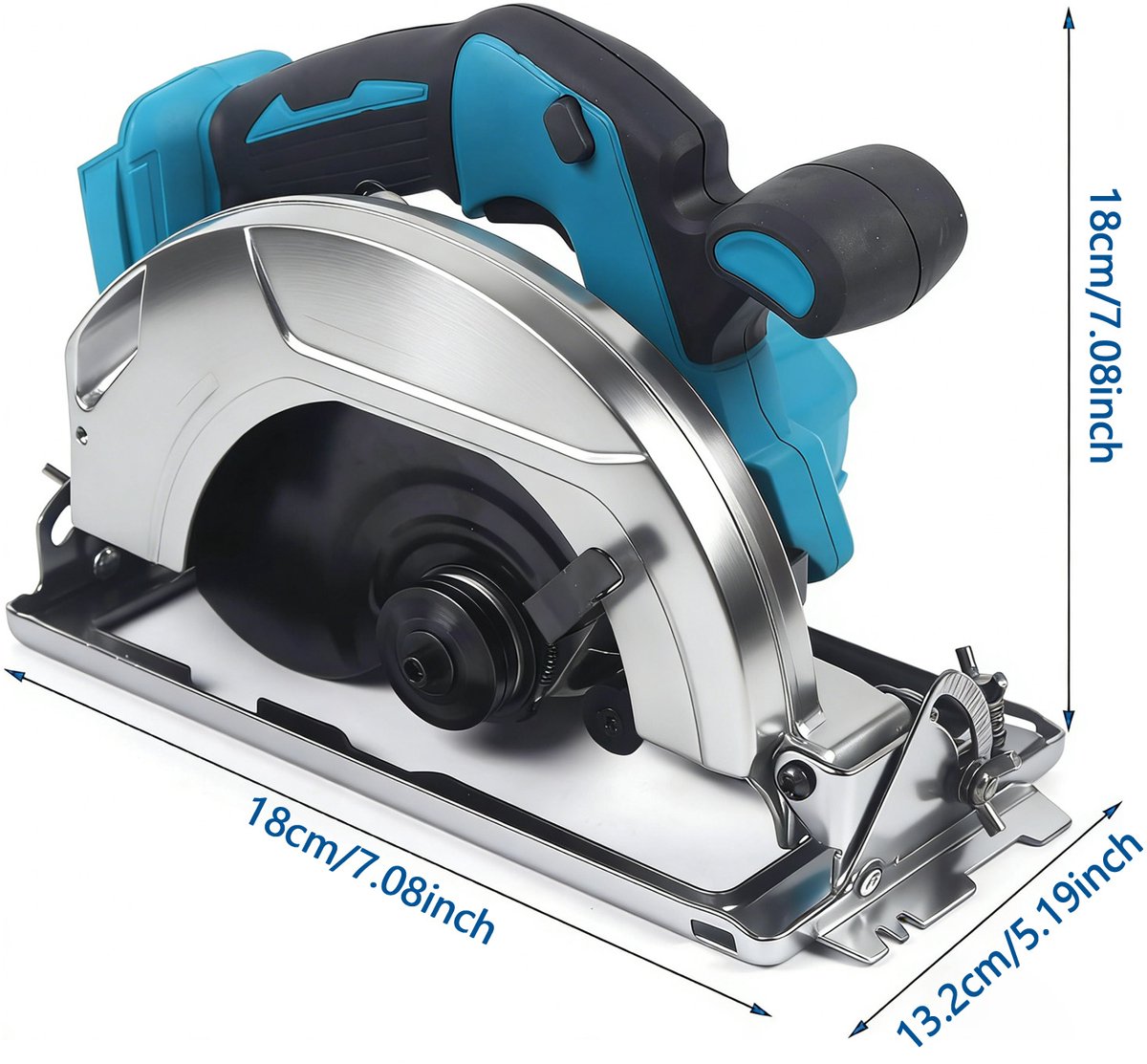 5-inch cirkelzaag, elektrische cirkelzaag met koperen motor, zaagblad, instelbare zaaghoek van 0° tot 90°, afschuining met één hand, 6200 tpm, blauw(Zonder elektrische handgreep) – foto 8
