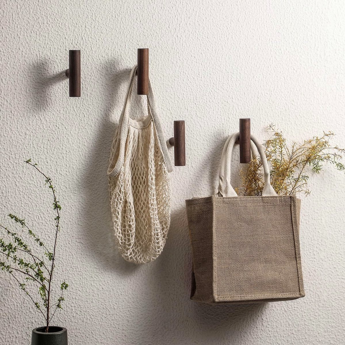 Beyahl - Houten kapstokhaken set van 4 – Wandhaak jashaak – Natuurlijke houten wandkapstok – Muurmontage – Minimalistisch design – Stevige kledinghaken voor hal, badkamer en slaapkamer