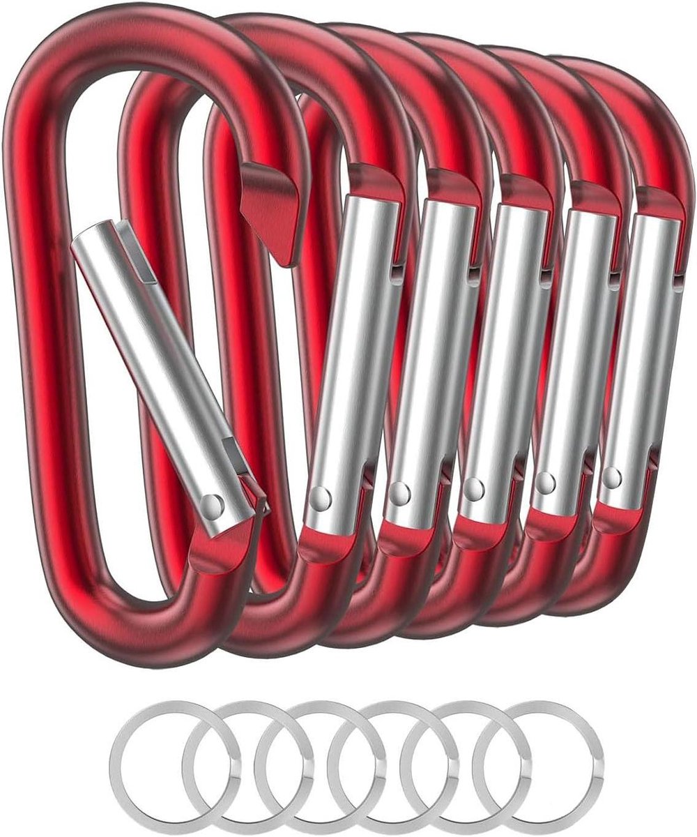 Karabijnhaak Sleutelhanger - Carabiner Clips - Sleutels Bevestigen - Lichtgewicht Aluminium - 6 stuks - Rood