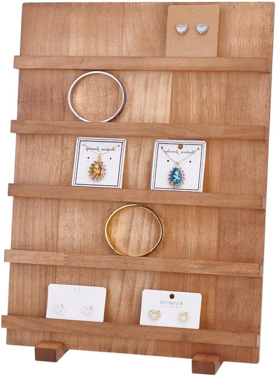 Oorbellen Display met 5 Niveaus, Houten Sieradenstandaard met Verwijderbare Planken, Perfect voor Oorbellen, Kettingen en Sleutelhangers, 29.5 x 14 x 38 cm