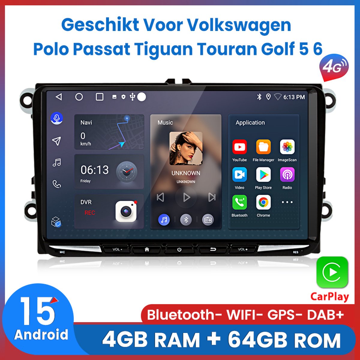 Awesafe Autoradio - Geschikt Voor Volkswagen Polo Passat Tiguan Touran Golf 5 6 - 2003 t/m 2014 - 9 INCH - Draadloos Apple Carplay en Android Auto - 4GB + 64GB - 8Core V1PRO - Android15 System - GPS Navigatie 4G WiFi - Bluetooth & Wifi - Radio Scherm