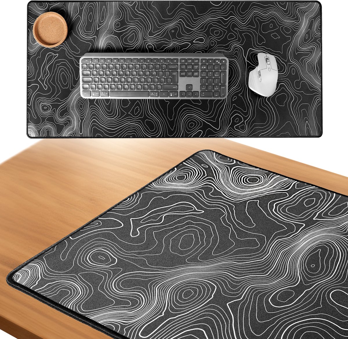 Bol.com What's Goods - XXL Grote Muismat - 90x40 cm - Topografisch - 4 mm - Zwart aanbieding